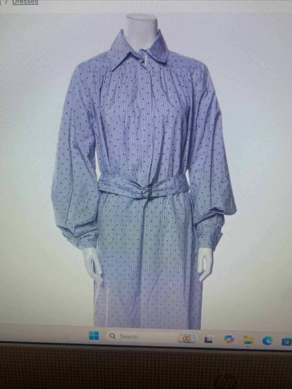 Maje Light Blue Dot-Print Long Sleeve Shirt Dress with Belt Women’s US Size L